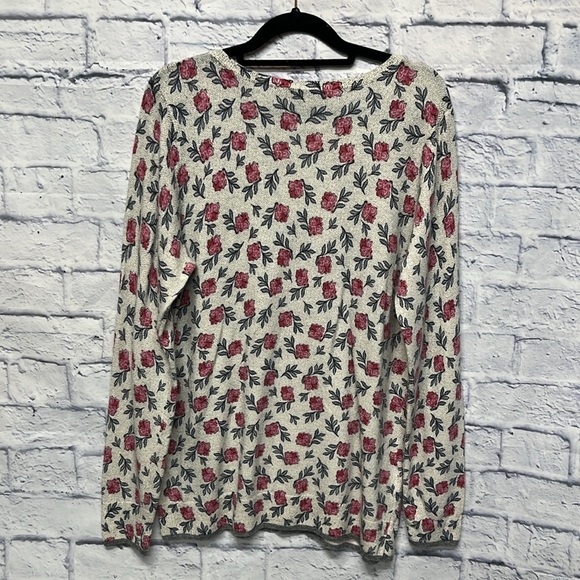 NWT-Loft Floral Tipped Pullover Crew Neck Sweater - Picture 6 of 6